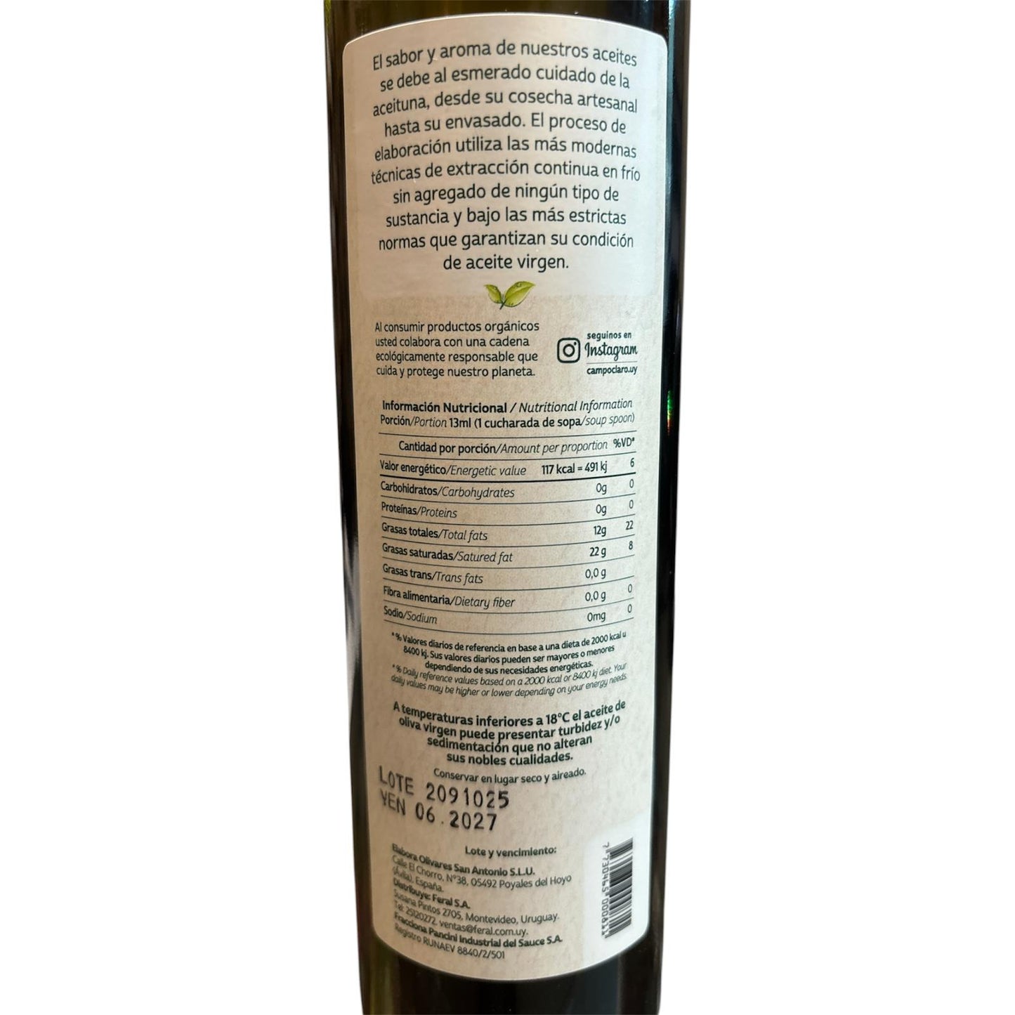 Aceite de oliva orgánico extra virgen CAMPO CLARO 500 ml