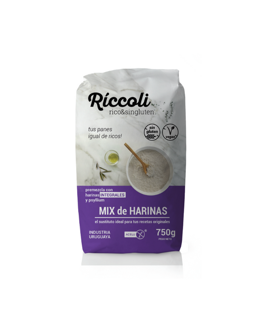 Mix de harinas integrales y psyllium sin gluten RICCOLI 750 gr