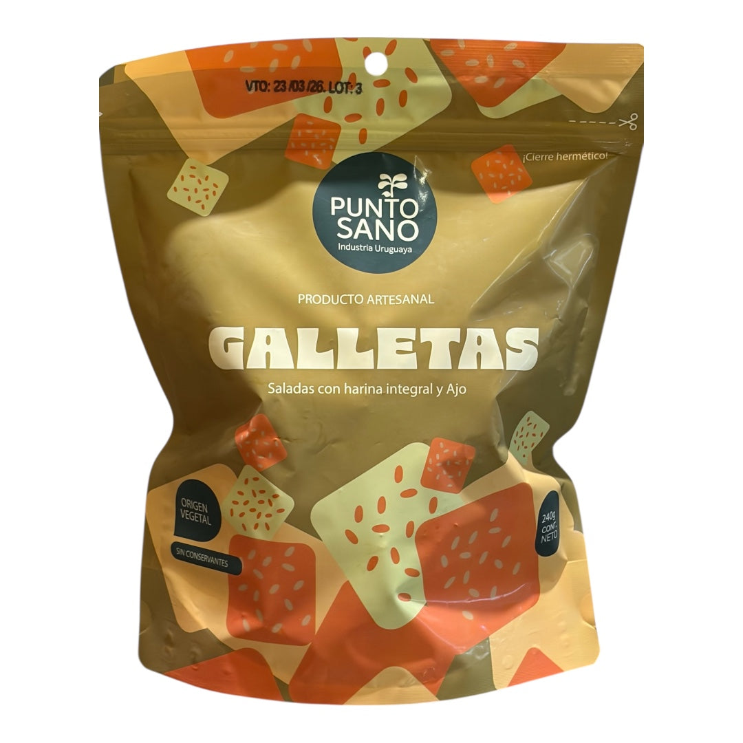 Galletas saladas harina integral y ajo PUNTO SANO 240 Gr