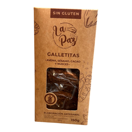 Galleta veganas sin azúcar sin gluten avena cesamo cacao y nueces LA PAZ 150gr